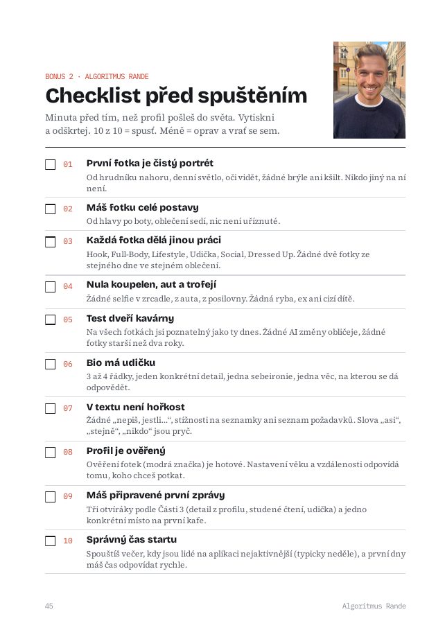 Checklist před spuštěním